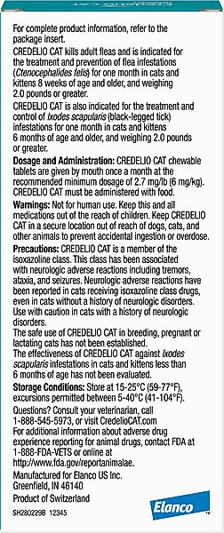 Show full view: Credelio Chewable Tablets for Cats, 4.1-17 lbs, (Teal Box), 6 Chewable Tablets (6-mos. supply) slide 2 of 10