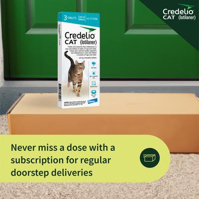 Show full view: Credelio Chewable Tablets for Cats, 4.1-17 lbs, (Teal Box), 3 Chewable Tablets (3-mos. supply) slide 9 of 10