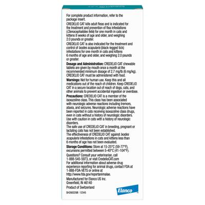 Show full view: Credelio Chewable Tablets for Cats, 4.1-17 lbs, (Teal Box), 1 Chewable Tablet (1-mo. supply) slide 2 of 10