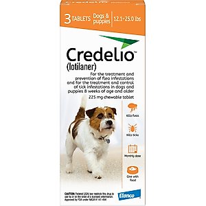 Credelio Chewable Tablet for Dogs, 12.1-25 lbs, (Orange Box), 3 Chewable Tablets (3-mos. supply)