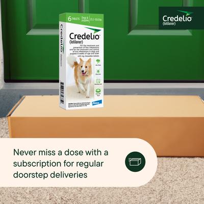 Show full view: Credelio Chewable Tablet for Dogs, 25.1-50 lbs, (Green Box), 6 Chewable Tablets (6-mos. supply) slide 8 of 10