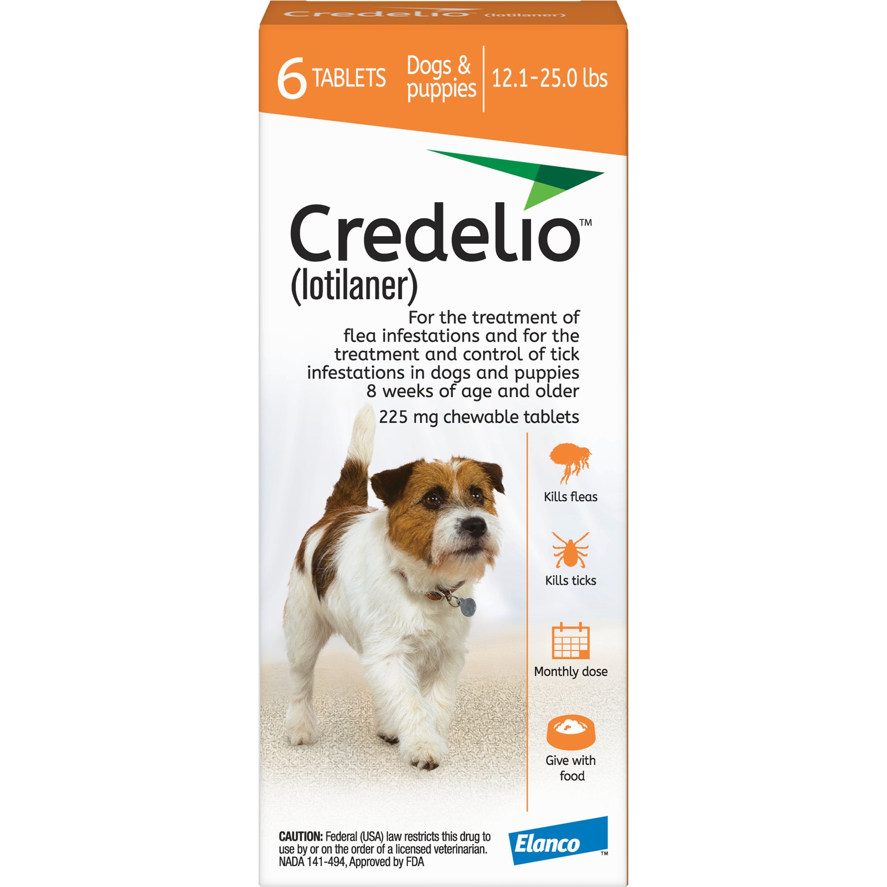 Credelio 225 mg Lotilaner Chewable Tablet for Dogs, 12.1-25 lbs, 6 count