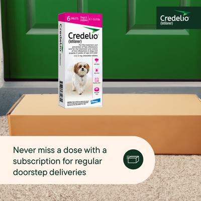 Show full view: Credelio Chewable Tablet for Dogs, 6.1-12 lbs, (Pink Box), 6 Chewable Tablets (6-mos. supply) slide 8 of 10