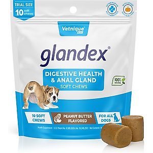Vetnique Labs Glandex Dog Anal Gland Support Soft Chews with Pumpkin, Digestive Enzymes, Probiotics & Fiber Supplement Boot The Scoot Peanut Butter Flavored, 10 count