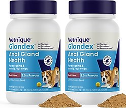 Vetnique Labs Glandex Anal Gland Support Supplement Powder with Beef Liver Flavor for Dogs & Cats, 2.5-oz bottle, bundle of 2