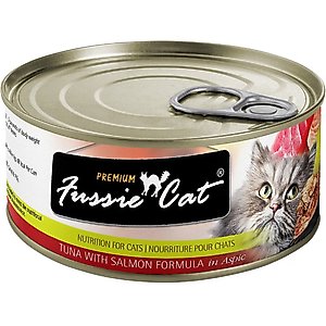 Fussie Cat Premium Tuna with Salmon Formula in Aspic Grain-Free Canned Cat Food, 2.82-oz can, case of 4