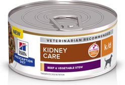 Hill's Prescription Diet k/d Kidney Care Beef & Vegetable Stew Wet Dog Food, 5.5-oz can, case of 4