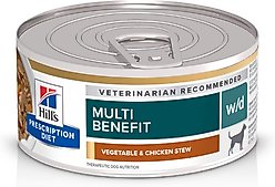 Hill's Prescription Diet w/d Multi-Benefit Digestive, Weight, Glucose, Urinary Management Vegetable & Chicken Stew Wet Dog Food, 5.5-oz can, case of 4