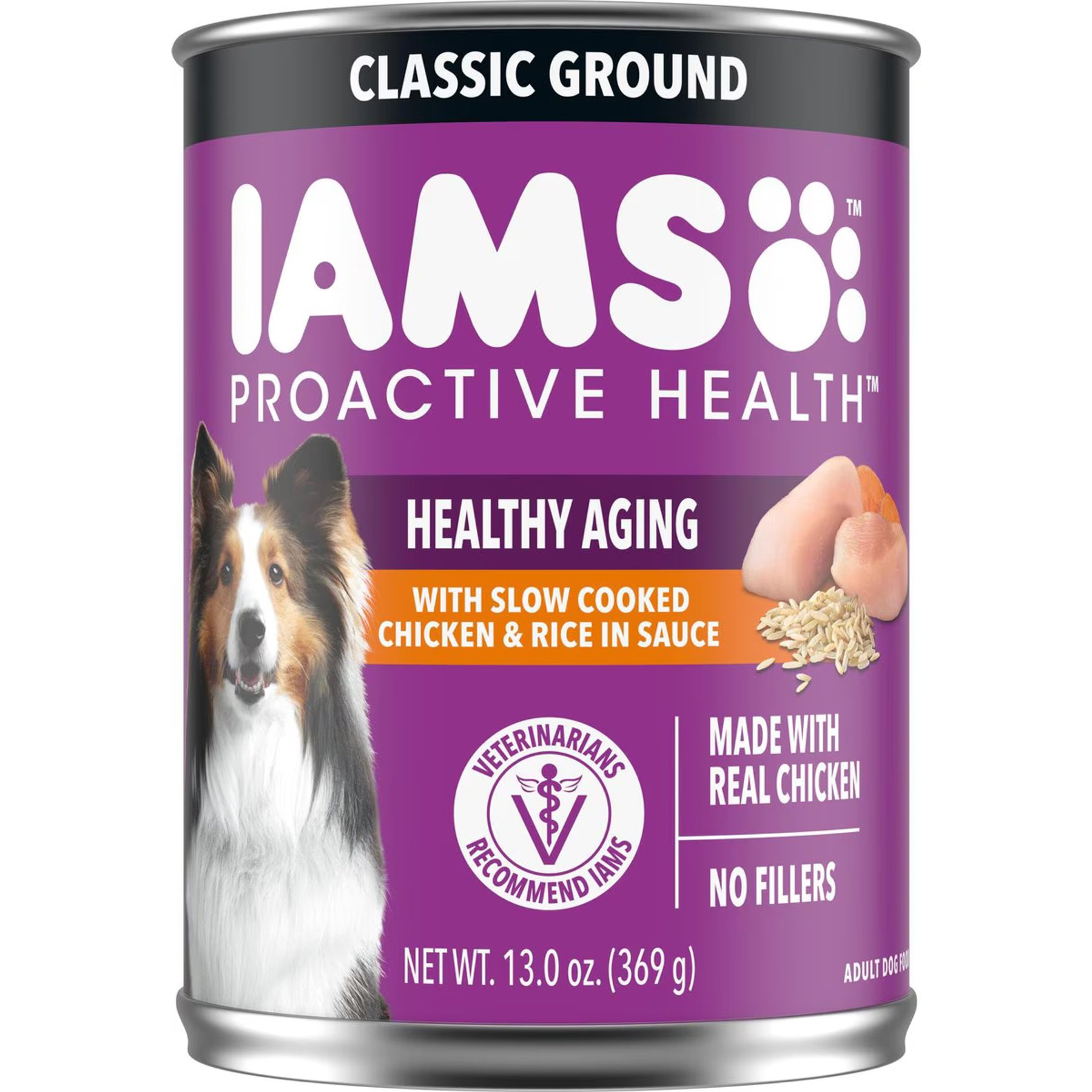 Iams ProActive Health Classic Ground with Slow Cooked Chicken & Rice Healthy Aging Senior Canned Wet Dog Food, 13-oz can, case of 4