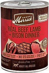 Merrick Adult Grain-Free Beef, Lamb & Bison Pate Canned Dog Food, 12.7-oz can, case of 4