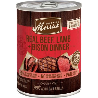Merrick Merrick Adult Grain-Free Beef, Lamb & Bison Pate Canned Dog Food, 12.7-oz can, case of 4