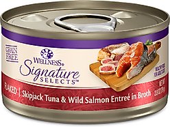 Wellness CORE Signature Selects Flaked Skipjack Tuna & Wild Salmon Entree in Broth Grain-Free Canned Cat Food, 2.8-oz, case of 4