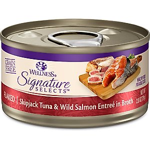 Wellness CORE Signature Selects Flaked Skipjack Tuna & Wild Salmon Entree in Broth Grain-Free Canned Cat Food, 2.8-oz, case of 4