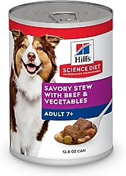Hill's Science Diet Senior Adult 7+ Savory Stew with Beef & Vegetables Wet Dog Food, 12.8-oz can, case of 4