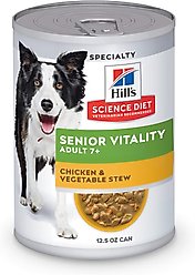 Hill's Science Diet Adult 7+ Senior Vitality Chicken & Vegetable Stew Wet Dog Food, 12.5-oz can, case of 4