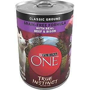 Purina ONE SmartBlend True Instinct Classic Ground Real Beef & Bison Grain-Free Wet Dog Food, 13-oz can, case of 4
