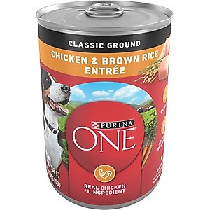 Purina ONE SmartBlend Adult Classic Ground Chicken & Brown Rice Entree Canned Dog Food, 13-oz can, case of 4