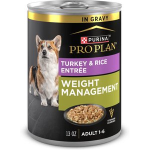 Purina Pro Plan Specialized Adult Weight Management Turkey & Rice Entree Canned Dog Food, 13-oz can, case of 4