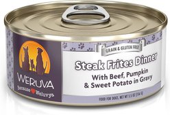Weruva Steak Frites Dinner with Beef, Pumpkin & Sweet Potatoes in Gravy Grain-Free Canned Dog Food, 5.5-oz, case of 4
