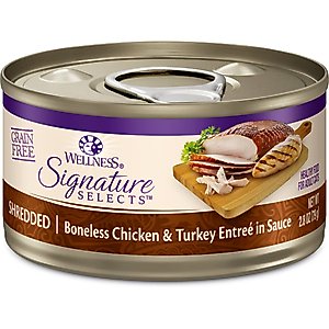 Wellness CORE Signature Selects Shredded Boneless Chicken & Turkey Entree in Sauce Grain-Free Natural Canned Cat Food, 2.8-oz, case of 4