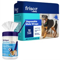 Vetnique Labs Glandex Wipes Hygienic Rear End Wipes, 75 count + Frisco Disposable Male Dog Wraps, X-Large, 12 count