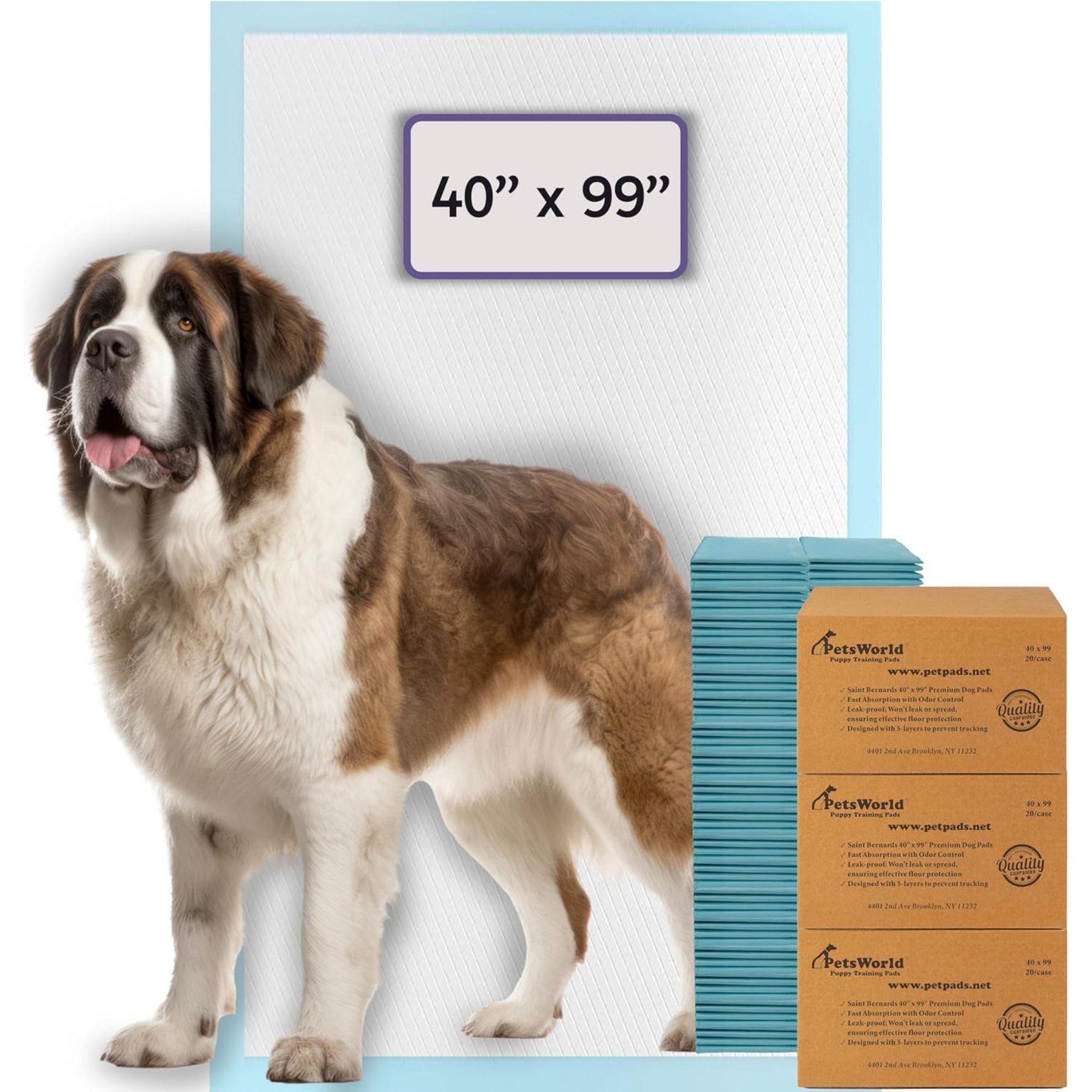 PetsWorld 4X-Large Dog Training & Potty Pads, 40 x 99-in, Unscented, 60 count