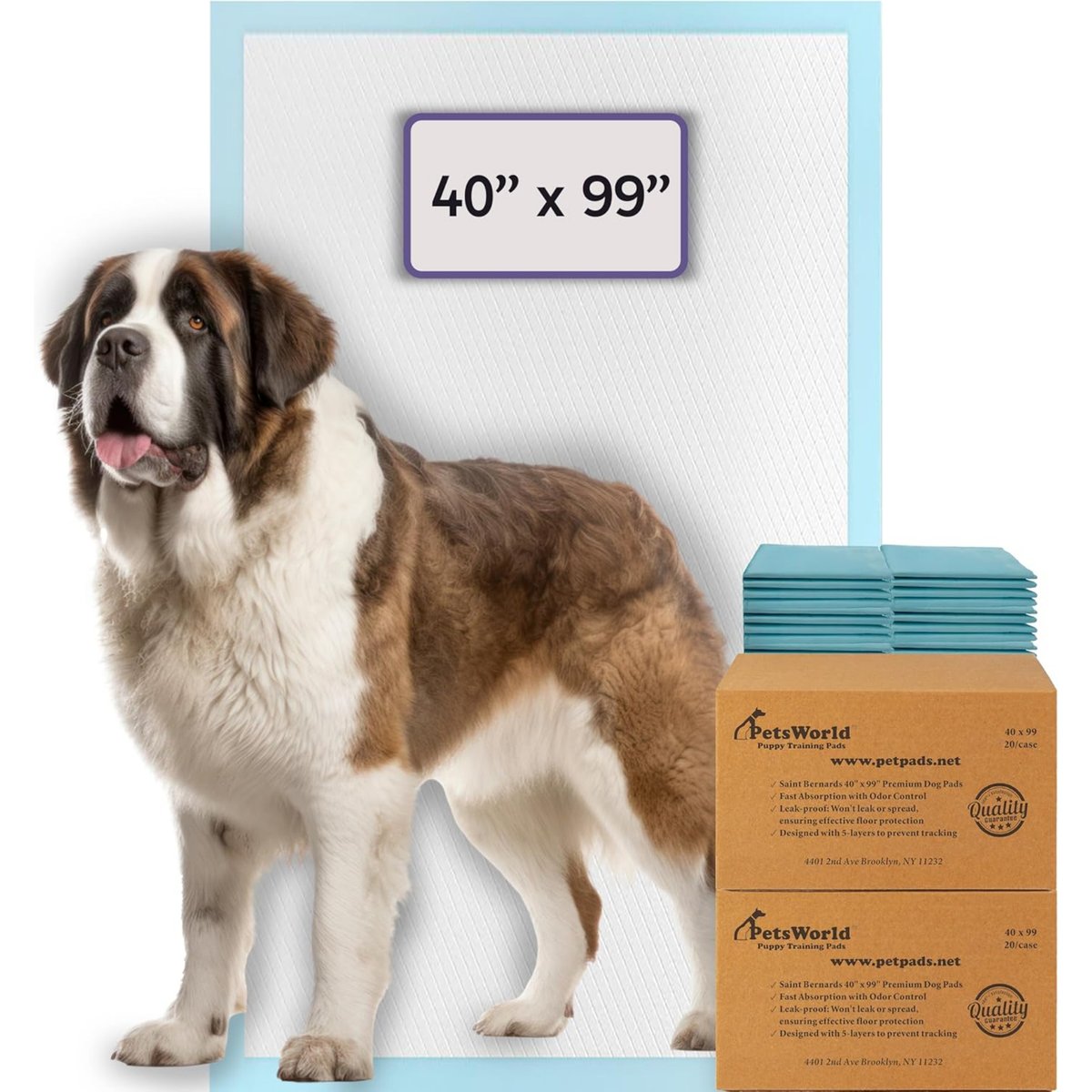 PetsWorld 4X-Large Dog Training & Potty Pads, 40 x 99-in, Unscented, 40 count