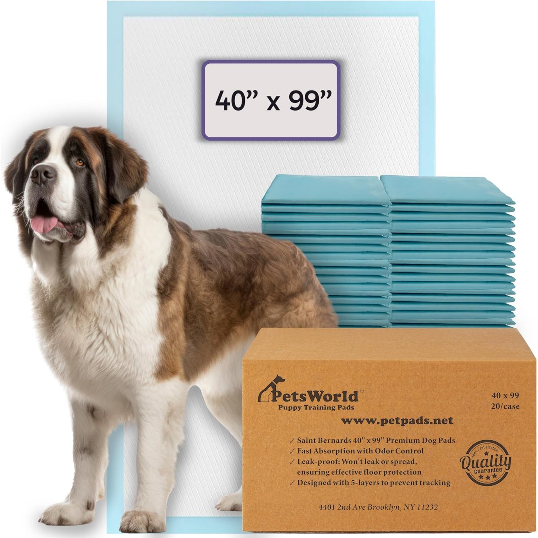 PetsWorld 4X-Large Dog Training & Potty Pads, 40 x 99-in, Unscented, 20 count