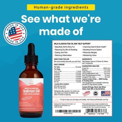 Show full view: Paramount Pet Health Wild Alaskan Salmon Oil Dog & Cat Supplement, 2-fl oz bottle slide 3 of 10
