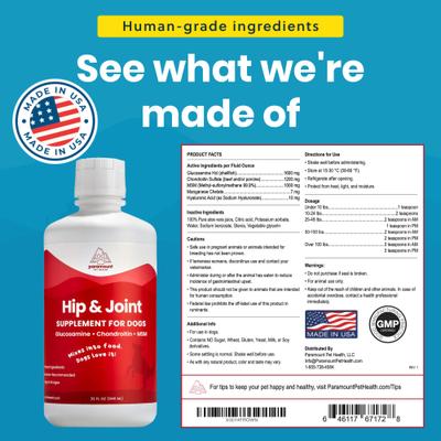 Show full view: Paramount Pet Health Glucosamine Hip & Joint Supplement for Dogs, 32-fl oz bottle slide 3 of 11