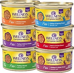 Wellness Complete Health Pate Sampler Pack Grain-Free Natural Wet Cat Food, 3-oz can, case of 6