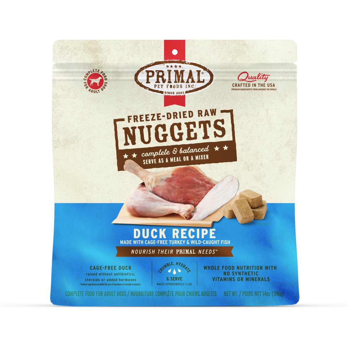 Primal Duck with Turkey & Fish Formula Nuggets Grain-Free Raw Freeze-Dried Dog Food, 14-oz bag