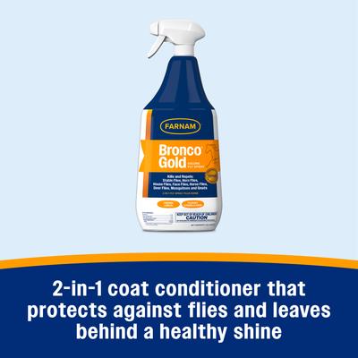 Show full view: Farnam Bronco Gold 2-in-1 Fly Horse Spray & Coat Conditioner, 1-qt bottle slide 2 of 9