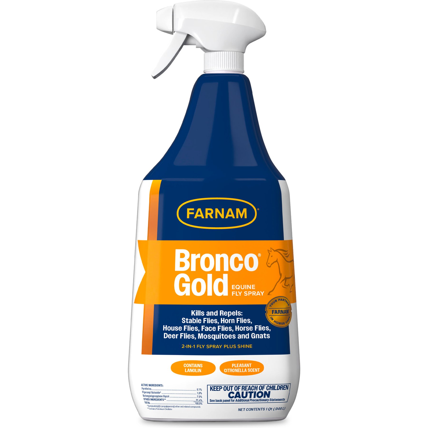 Farnam Bronco Gold 2-in-1 Fly Horse Spray & Coat Conditioner, 1-qt bottle, bundle of 4