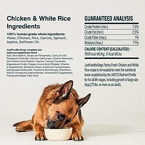 JustFoodForDogs Pantry Fresh Chicken & White Rice Fresh Dog Food, 12.5-oz pouch, case of 12