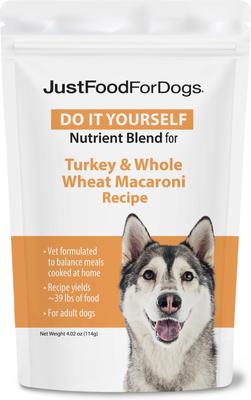 Show full view: JustFoodForDogs DoItYourself Turkey & Whole Wheat Macaroni Recipe Fresh Dog Food Recipe & Nutrient Blend, 4-oz bag slide 9 of 12