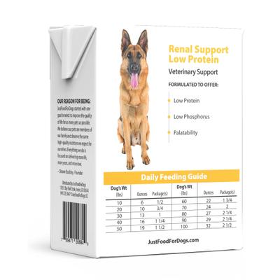 Show full view: JustFoodForDogs Veterinary Diet PantryFresh Renal Support Low Protein Shelf-Stable Fresh Dog Food, 12.5-oz pouch, case of 12 slide 10 of 12