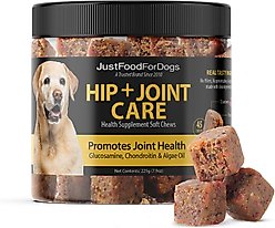 JustFoodForDogs Hip & Joint Mobility with Glucosamine & Chondriotin, Superfood Blend, Human Grade, Plant-based Soft Chews Supplement for Dogs, 45 count