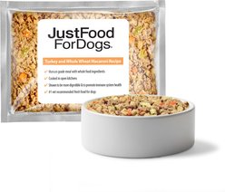 JustFoodForDogs Turkey & Whole Wheat Macaroni Recipe Frozen Human-Grade Fresh Dog Food, 18-oz pouch, case of 7