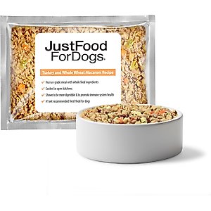 JustFoodForDogs Turkey & Whole Wheat Macaroni Recipe Frozen Human-Grade Fresh Dog Food, 18-oz pouch, case of 7