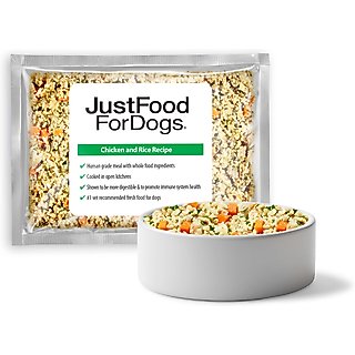 JustFoodForDogs Chicken & Rice Recipe Frozen Human-Grade Fresh Dog Food, 18-oz pouch, case of 7 slide 1 of 9