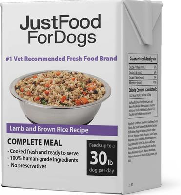 Show full view: JustFoodForDogs Pantry Fresh Lamb & Brown Rice Fresh Dog Food, 12.5-oz pouch, case of 12 slide 9 of 12