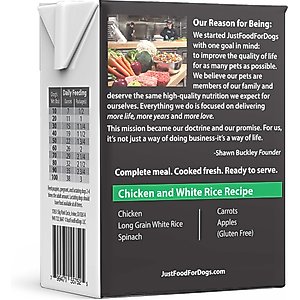 JustFoodForDogs Pantry Fresh Chicken & White Rice Fresh Dog Food, 12.5-oz pouch, case of 12