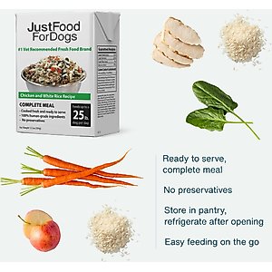 JustFoodForDogs Pantry Fresh Chicken & White Rice Fresh Dog Food, 12.5-oz pouch, case of 12