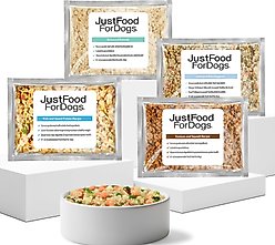JustFoodForDogs Sensitive Skin & Stomach Variety Pack Human-Grade Fresh Whole Dog Food, 18-oz pouch, case of 7