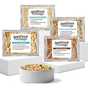 JustFoodForDogs Sensitive Skin & Stomach Variety Pack Human-Grade Fresh Whole Dog Food, 18-oz pouch, case of 7