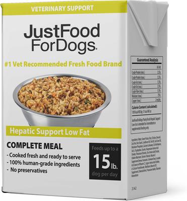 Show full view: JustFoodForDogs Veterinary Diet PantryFresh Hepatic Support Low Fat Shelf-Stable Fresh Dog Food, 12.5-oz pouch, case of 12 slide 9 of 12
