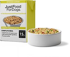 JustFoodForDogs Veterinary Diet PantryFresh Hepatic Support Low Fat Shelf-Stable Fresh Dog Food, 12.5-oz pouch, case of 12