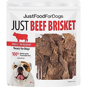 JustFoodForDogs Beef Brisket Dehydrated Dog Treats, 5-oz bag