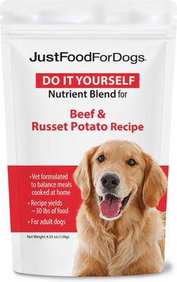 Show full view: JustFoodForDogs DoItYourself Beef & Russet Potato Recipe Fresh Dog Food Recipe & Nutrient Blend, 4.55-oz bag slide 9 of 12